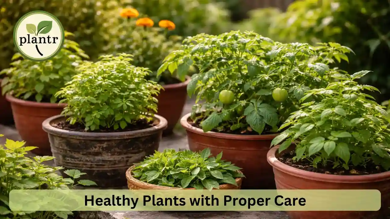 Healthy garden plants maintained using neem oil as part of regular care