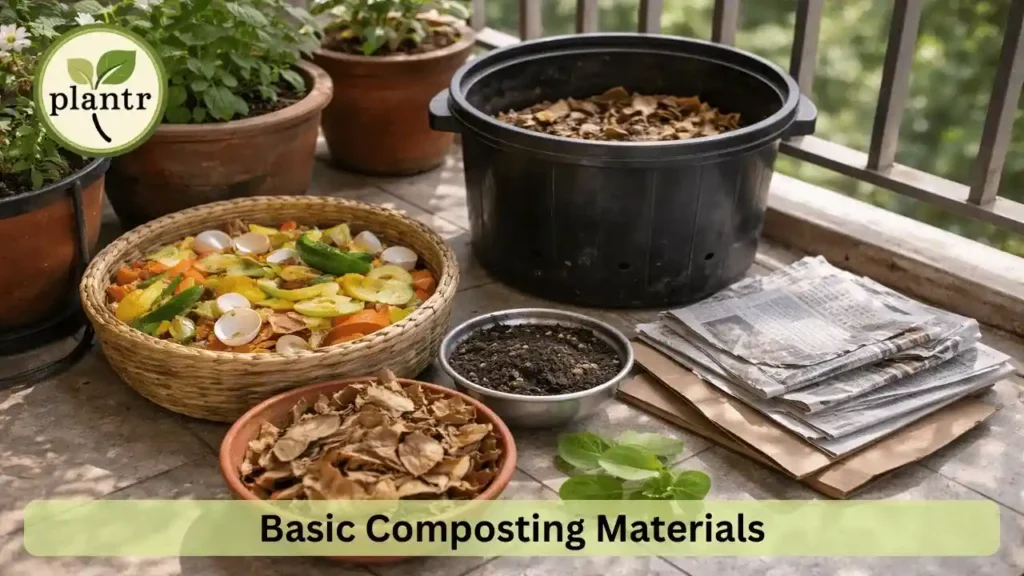 Kitchen waste and dry materials used for home composting