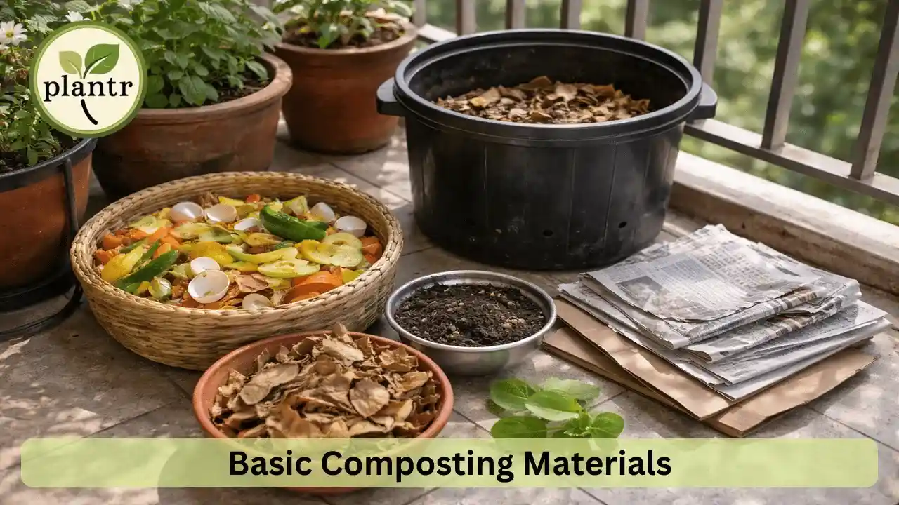 Kitchen waste and dry materials used for home composting