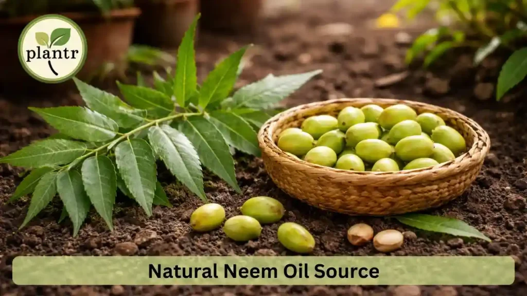 Neem leaves and seeds commonly used to make neem oil for plants
