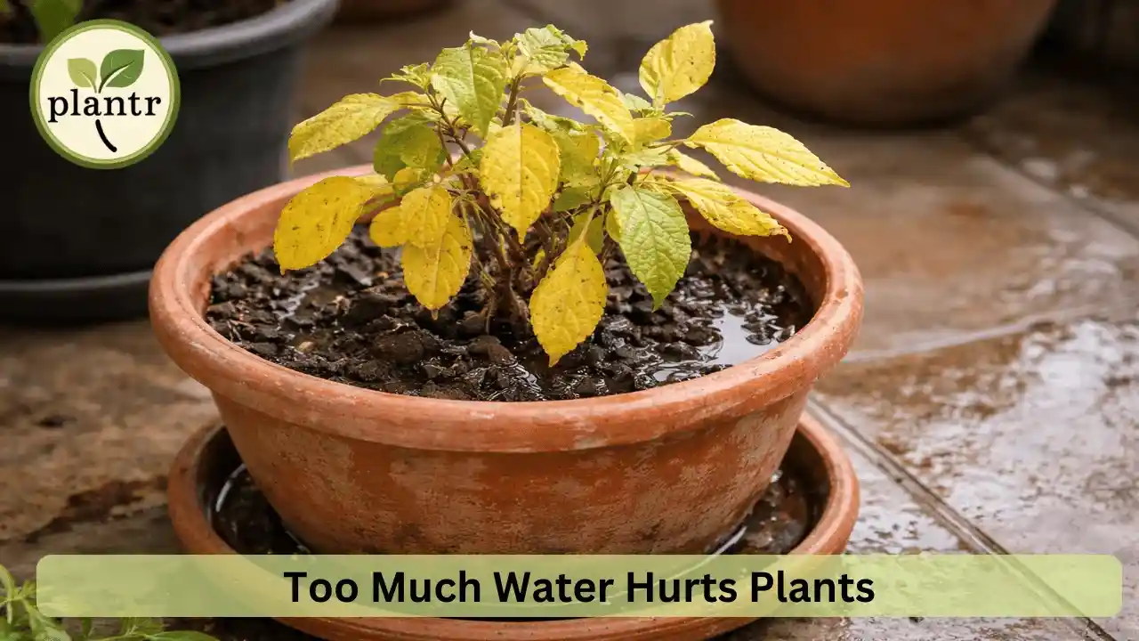 Overwatered plants showing yellow leaves in pots