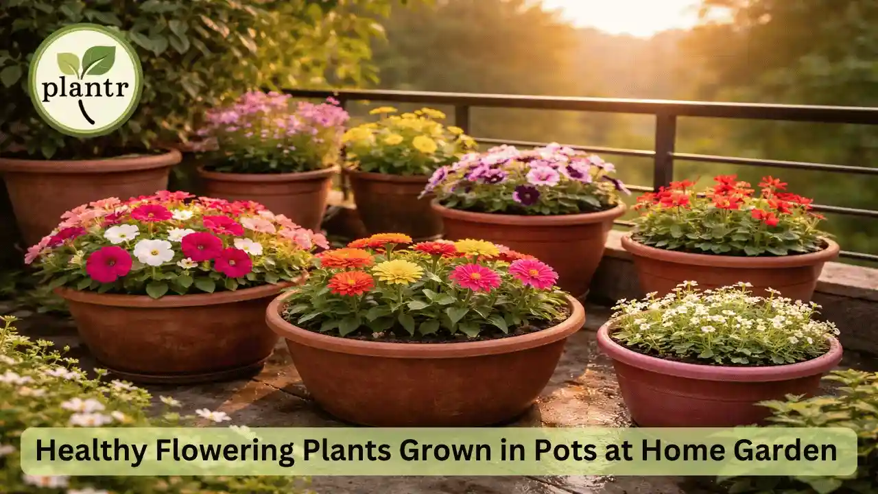 healthy flowering plants grown in pots at home garden