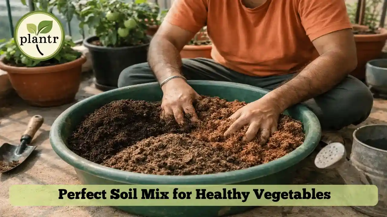 Best soil mix for vegetable plants in pots prepared with soil compost and cocopeat on balcony