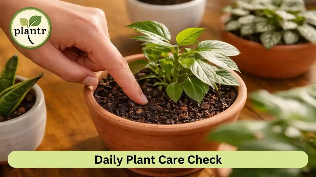 Checking soil moisture as part of daily beginner plant care routine
