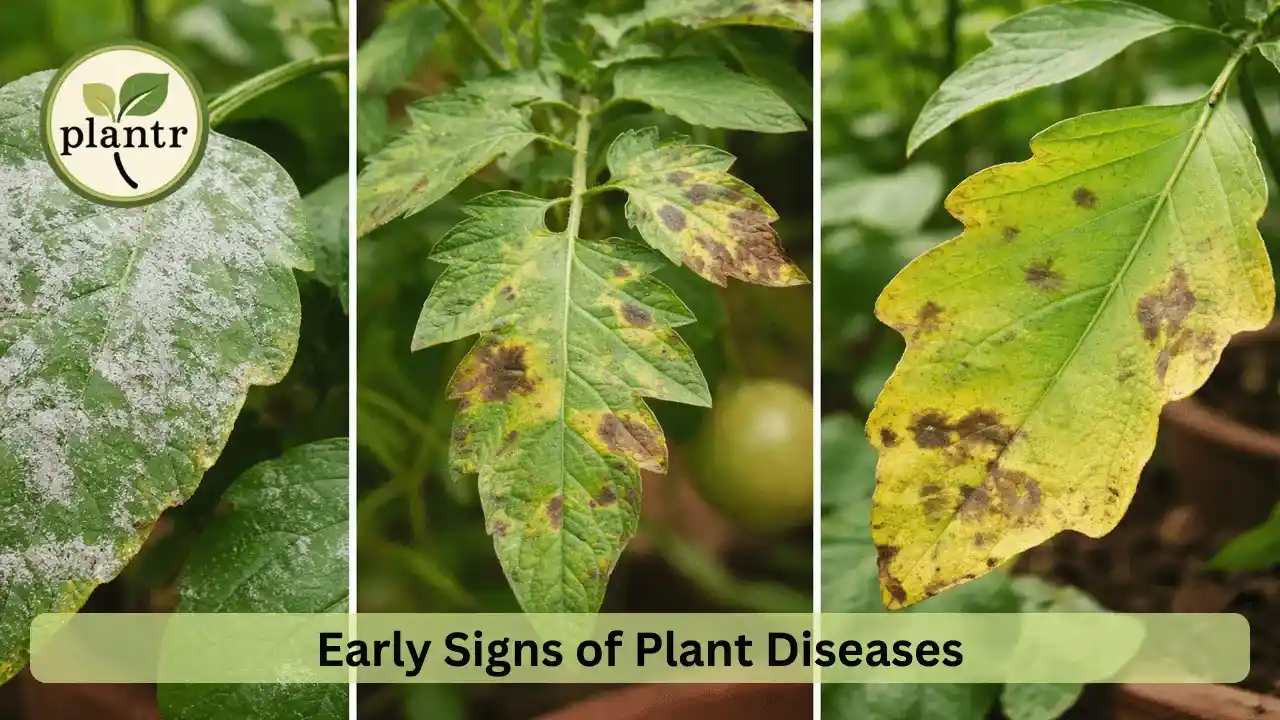 Common plant disease symptoms like leaf spots and fungal infection on leaves