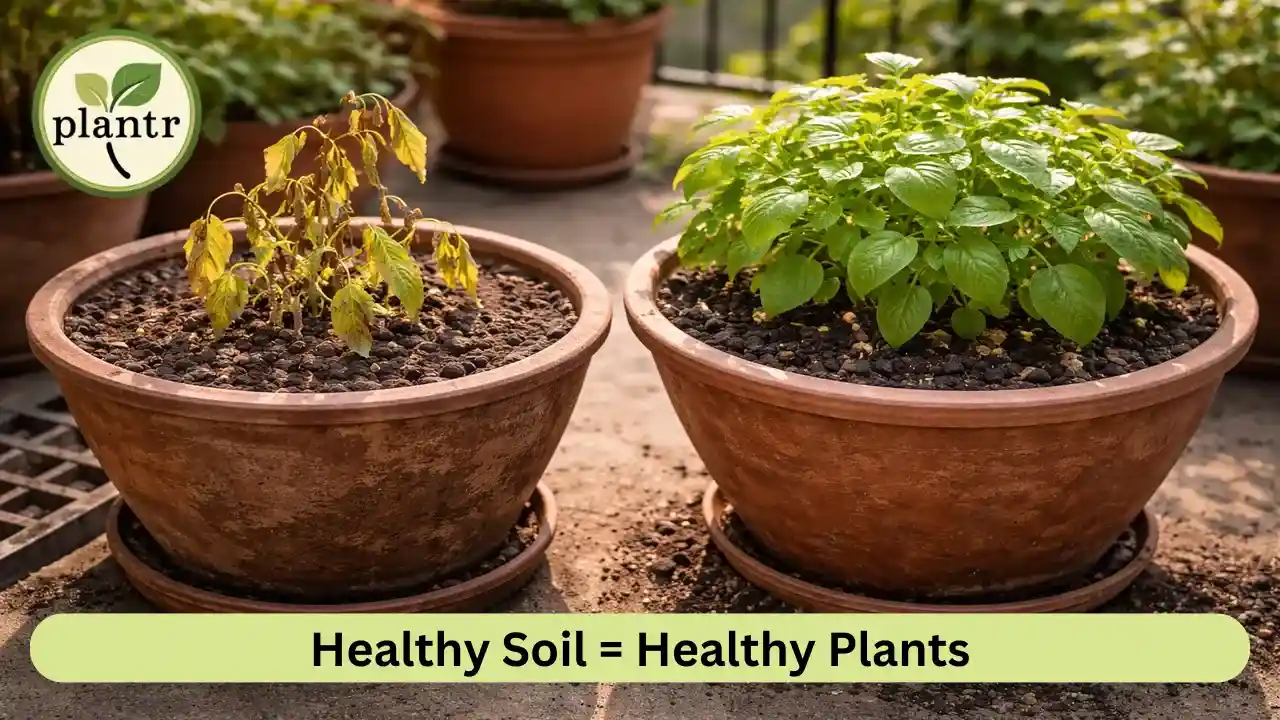 Comparison of poor soil and good potting mix in home gardening