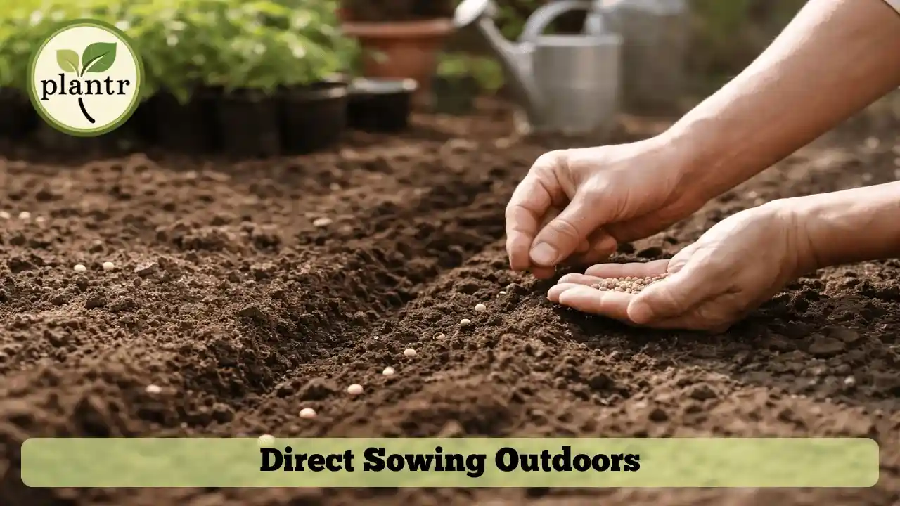 Direct sowing seeds outdoors in prepared garden soil