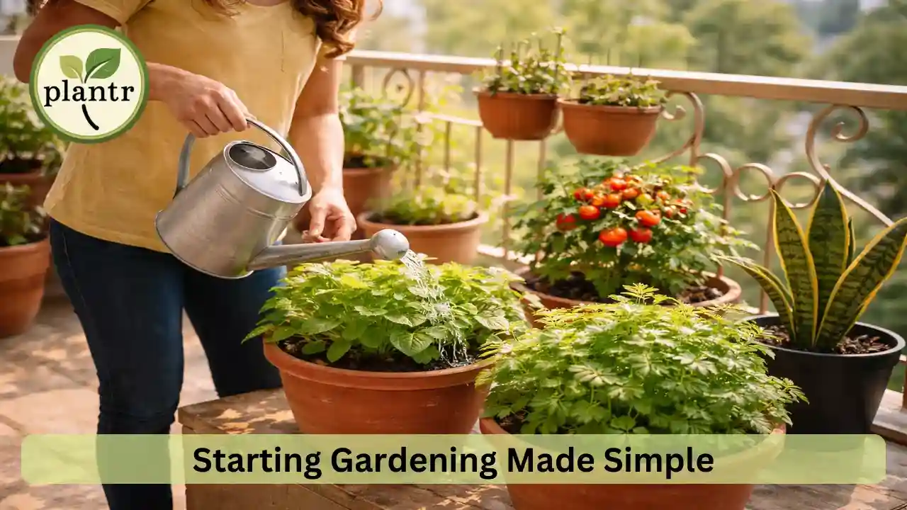 First-time gardener caring for easy plants at home