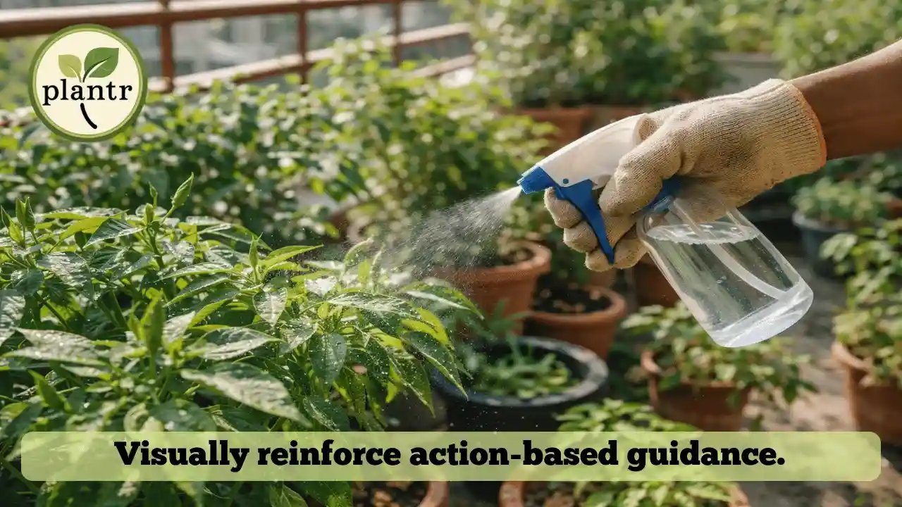 Gardener spraying water to remove aphids naturally from plants