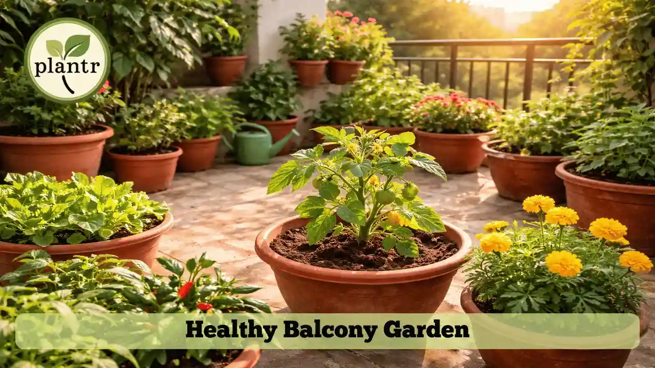 Healthy balcony plants grown using homemade liquid fertilizer methods