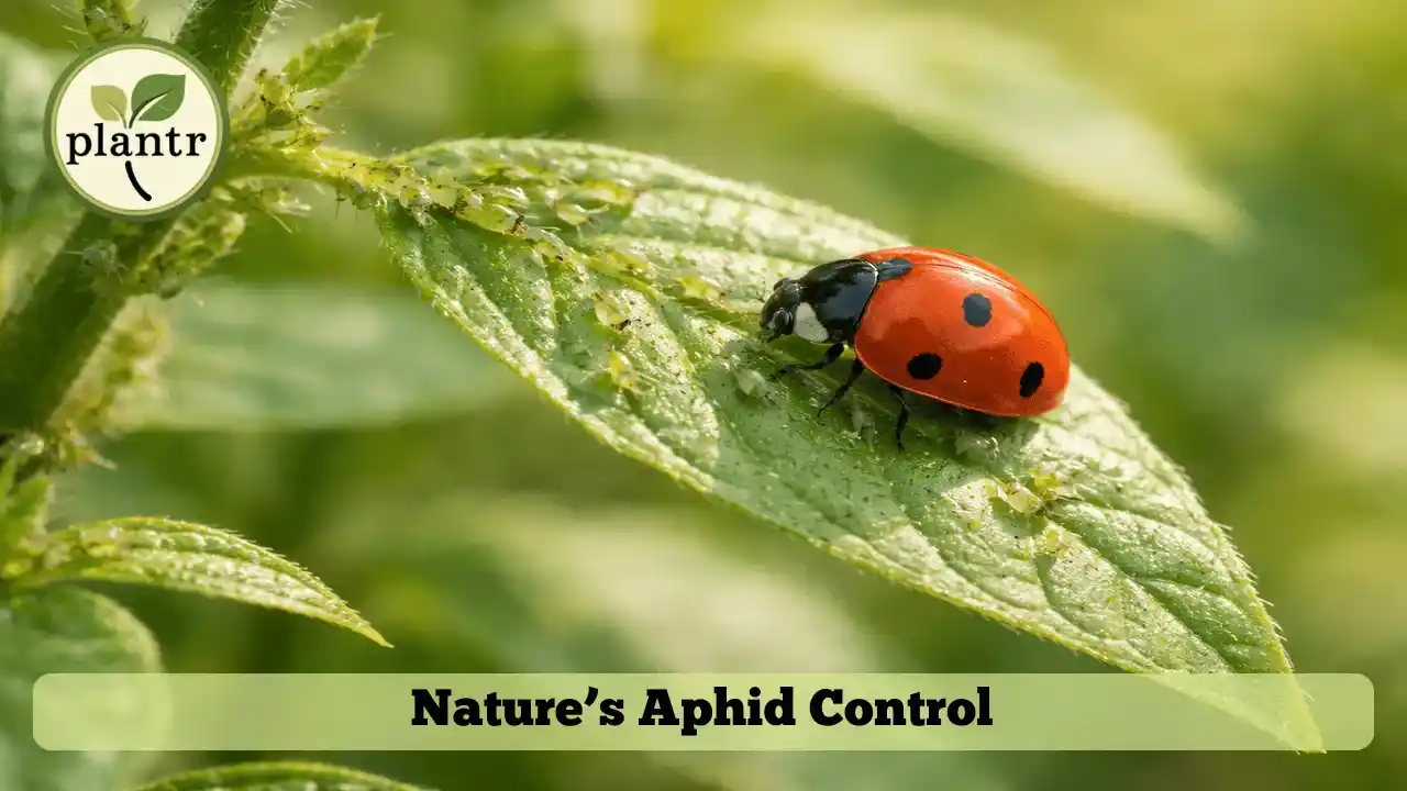 Ladybug feeding on aphids in an organic garden environment
