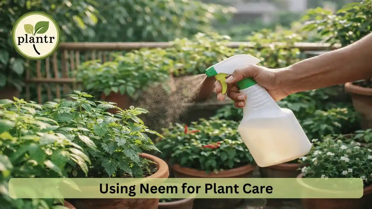 Neem oil spray being used as a natural remedy for plant diseases