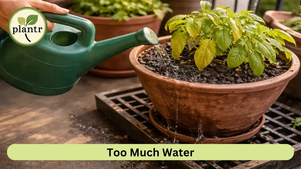 Overwatering plants causing yellow leaves in container gardening