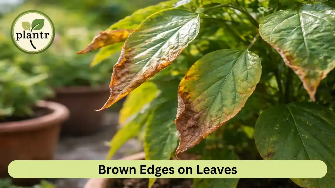 Plant leaf with brown burnt edges showing potassium deficiency signs in plants