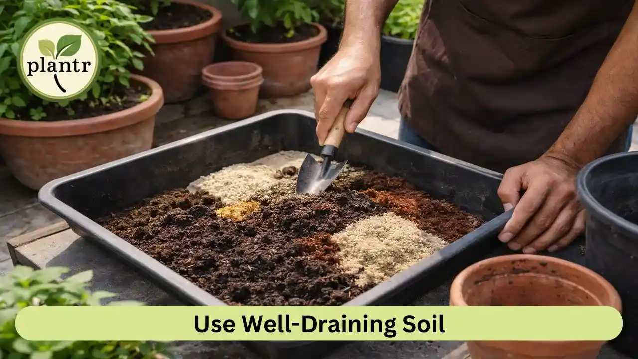 Preparing well-draining potting mix to prevent root fungal diseases in plants