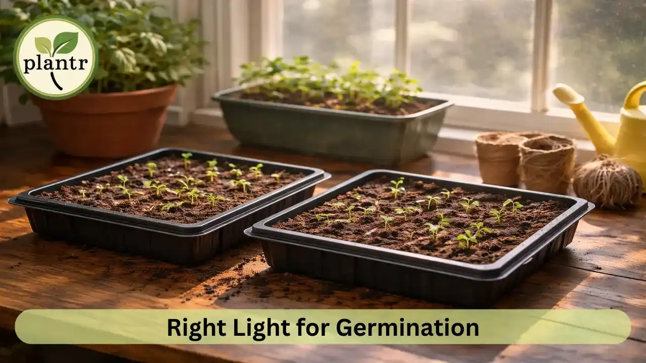Seed trays kept near sunny window for proper light and temperature during germination