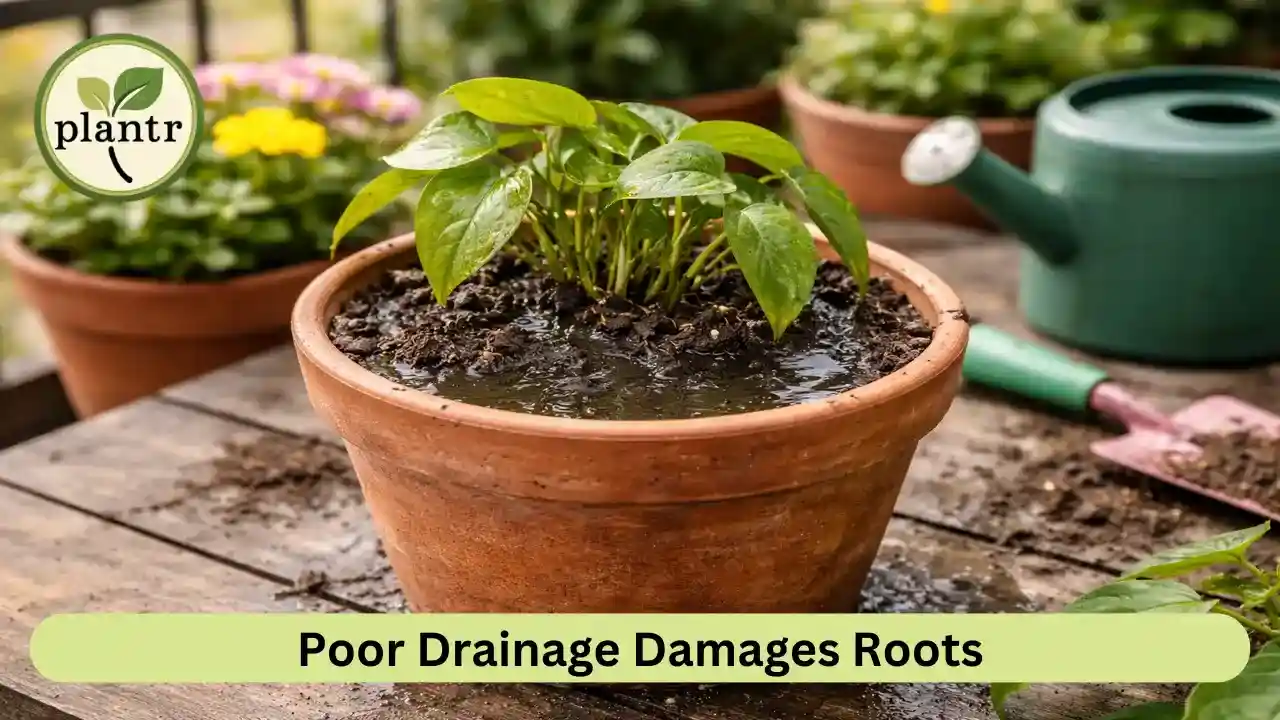 Soil drainage problems causing waterlogging in potted plants