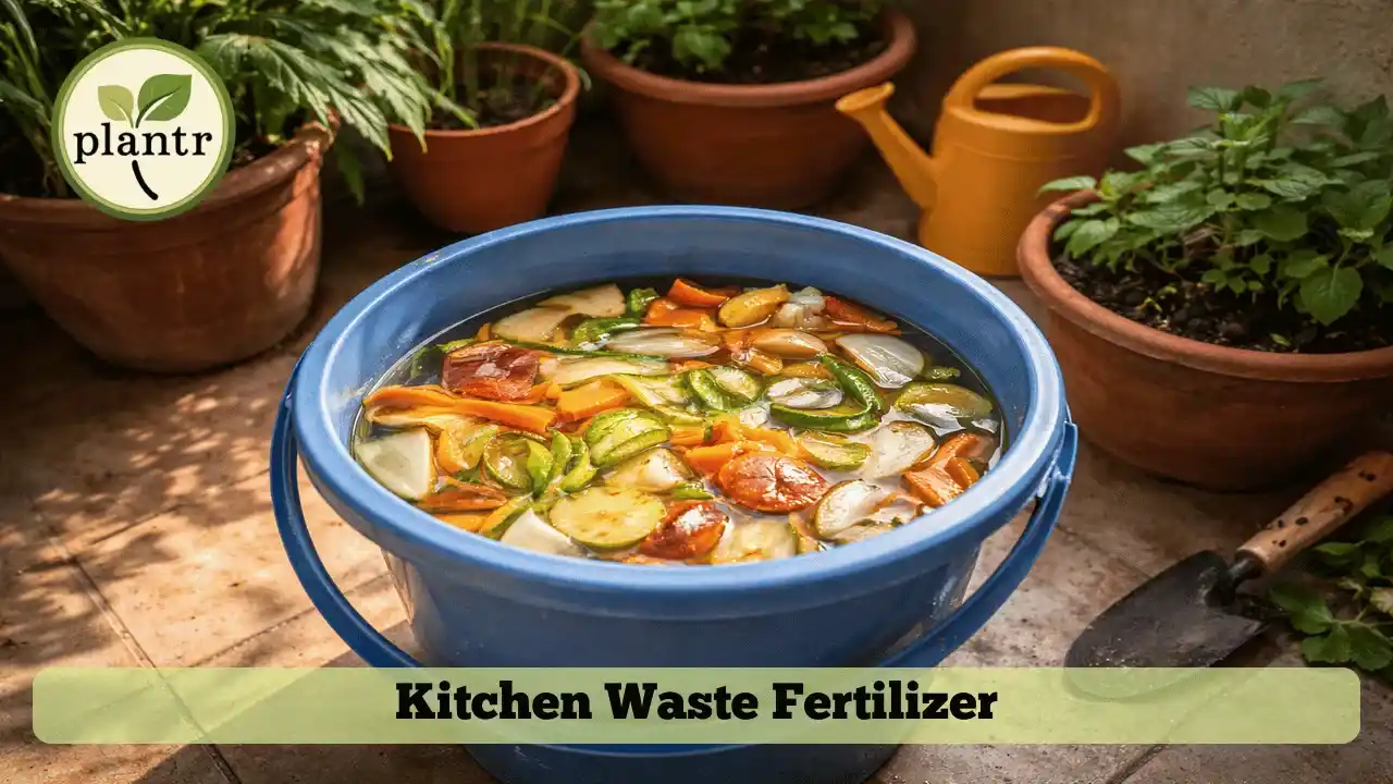 Vegetable peels soaking in water to make kitchen waste liquid fertilizer at home