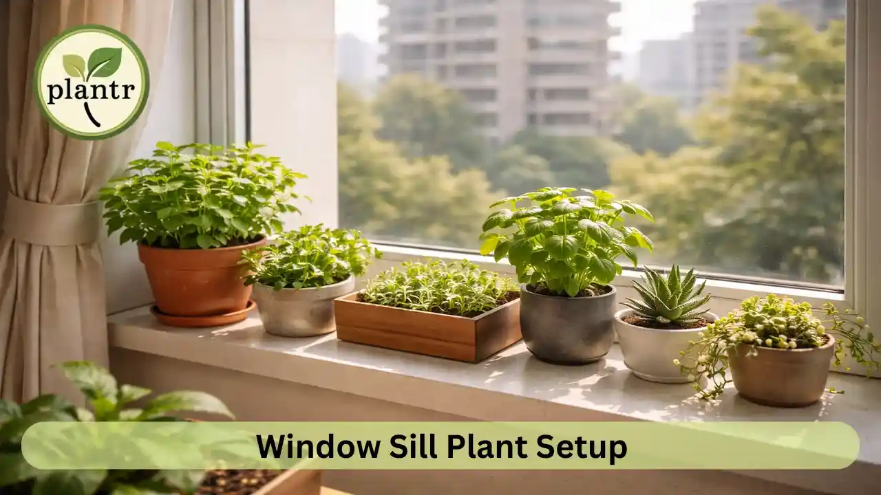 Window sill gardening ideas with herbs and succulents in small containers