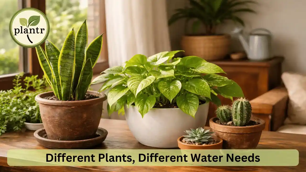 different indoor plants with different watering frequency needs