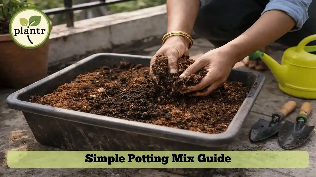 Preparing potting soil mix for container gardening in India