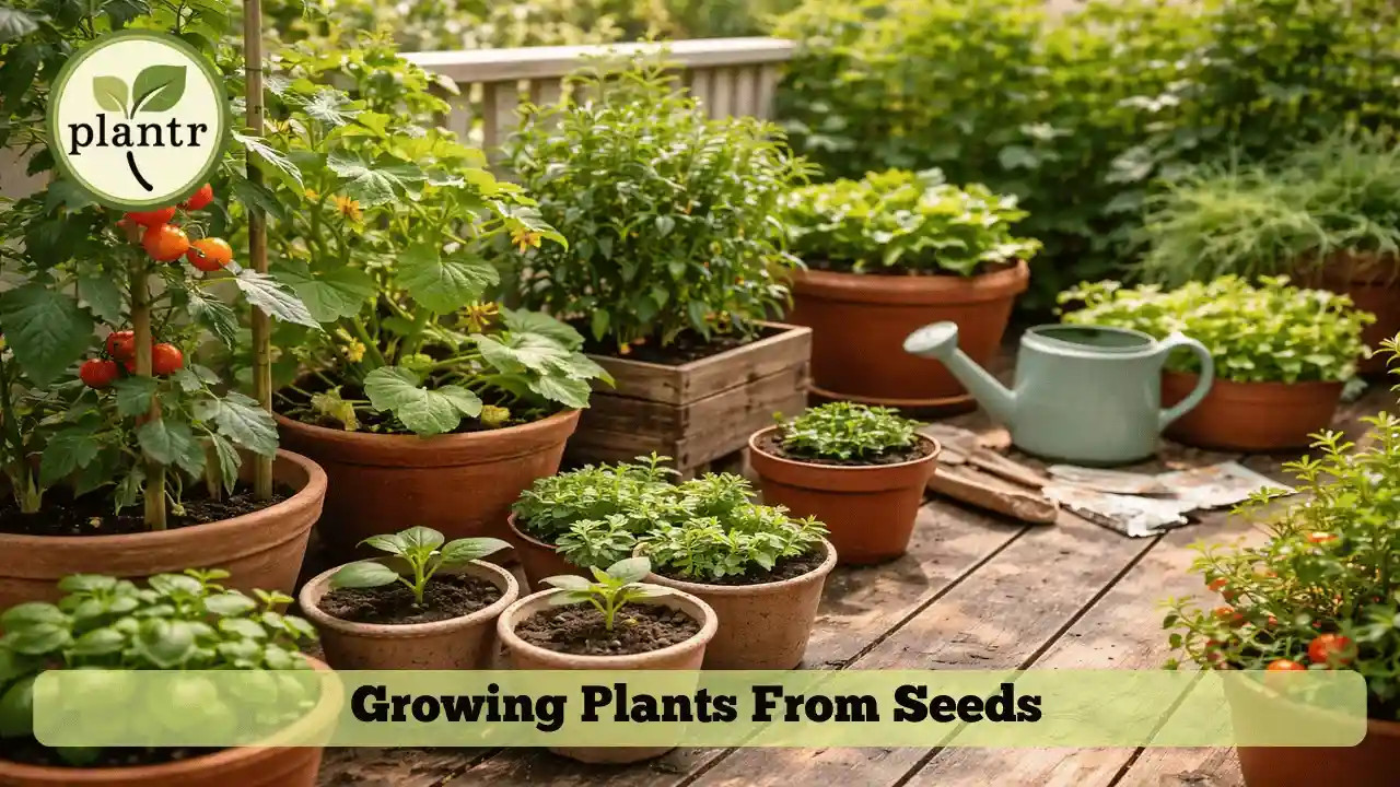 home garden plants growing successfully from seeds in pots on balcony