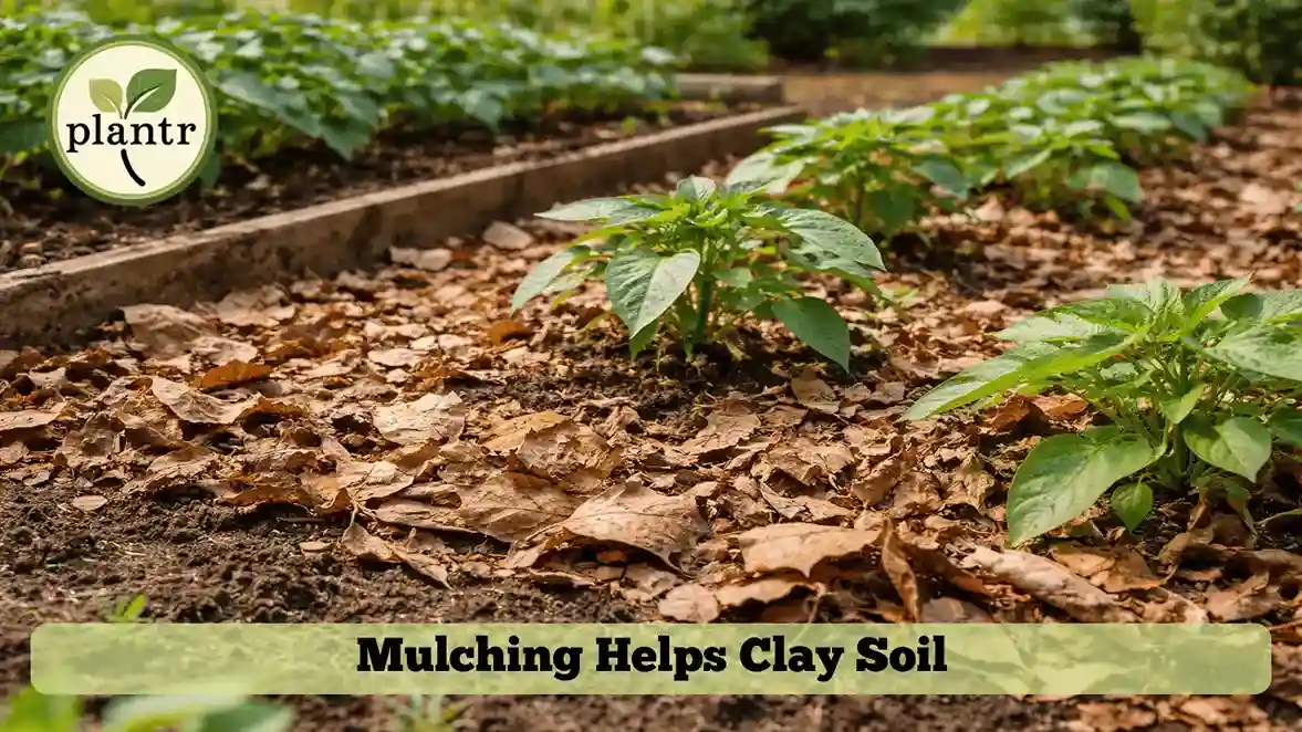 organic mulch covering garden soil to improve clay soil moisture and structure