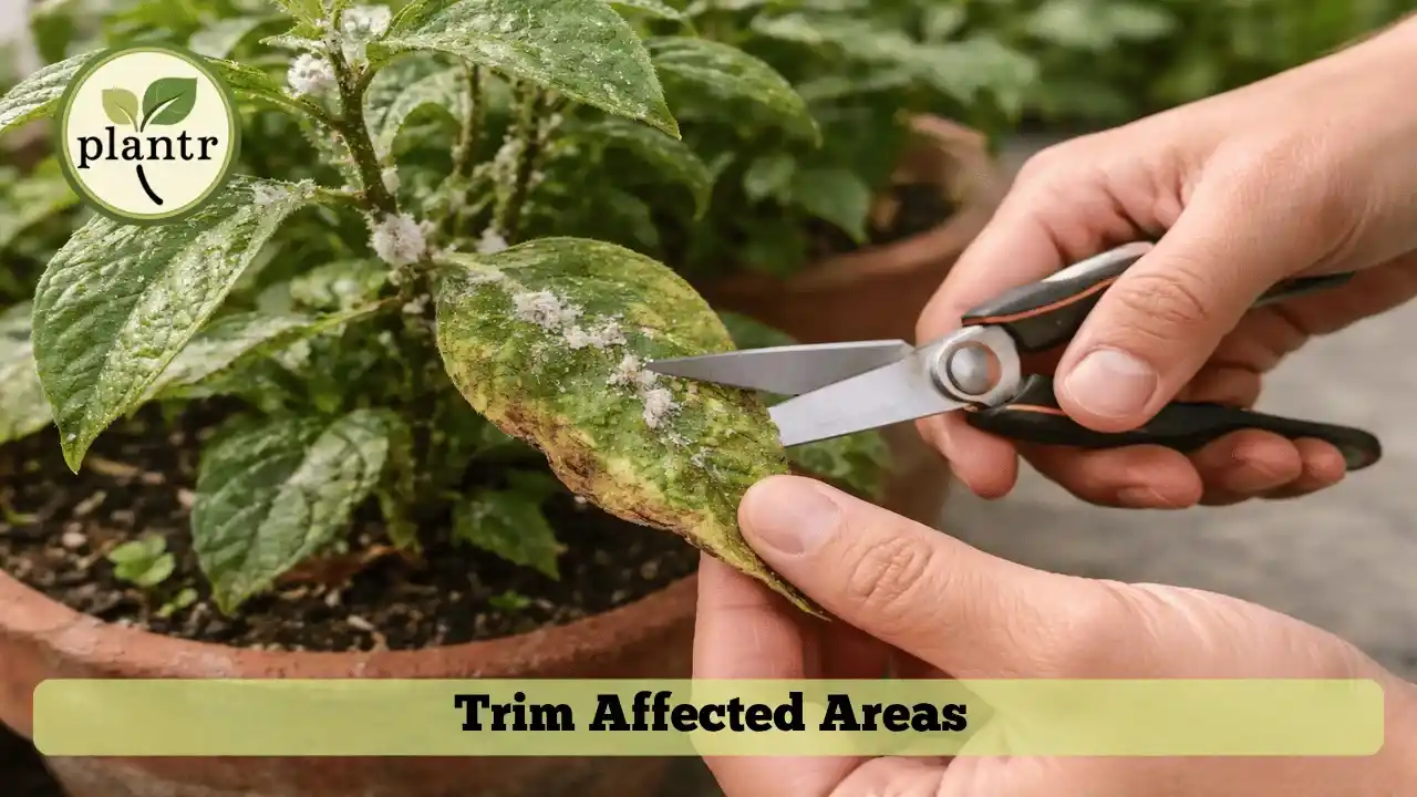 pruning infected leaves to control mealybugs on houseplants
