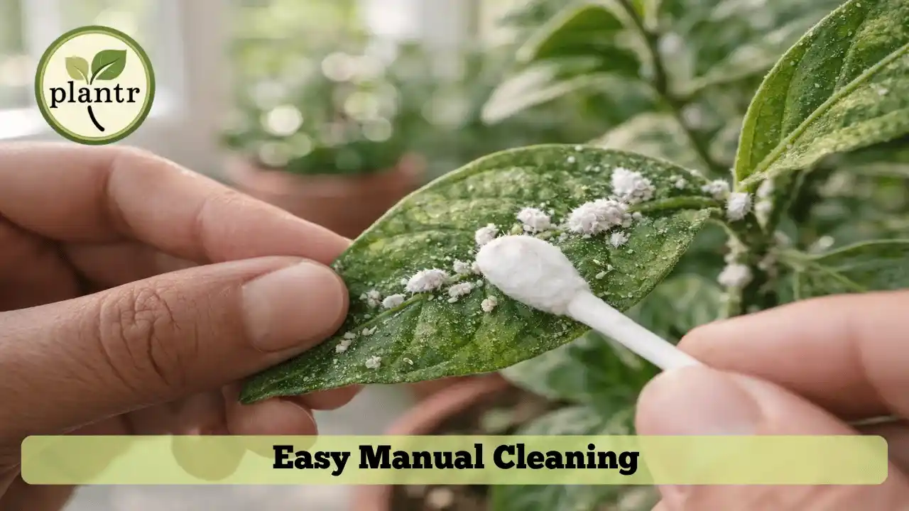 removing mealybugs from indoor plants using cotton swab method
