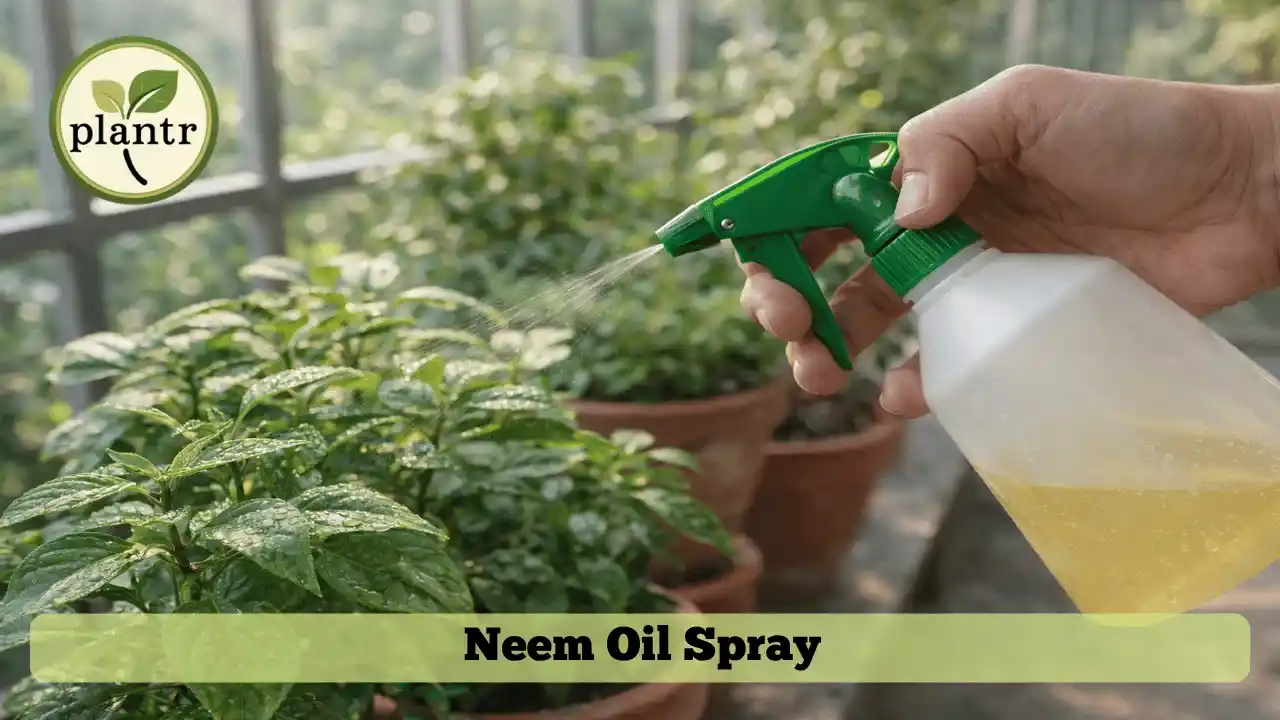 spraying neem oil on potted plants for mealybugs treatment
